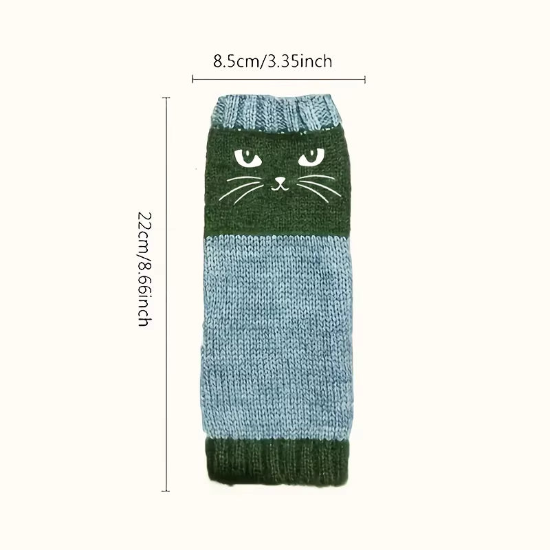 1 Pair Autumn-Winter New Cat Embroidery Color-Collision Retro Warm Fashion Open-Finger Gloves Thickened Women'S Leisure Gloves