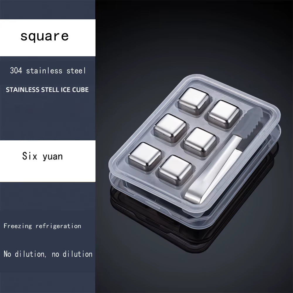 Gold and Siver Metal Cooling Rocks Reusable Ice Cubes Whiskey Steel Ice Cubes 304 Stainless Steel and with Storage Box for Vodka