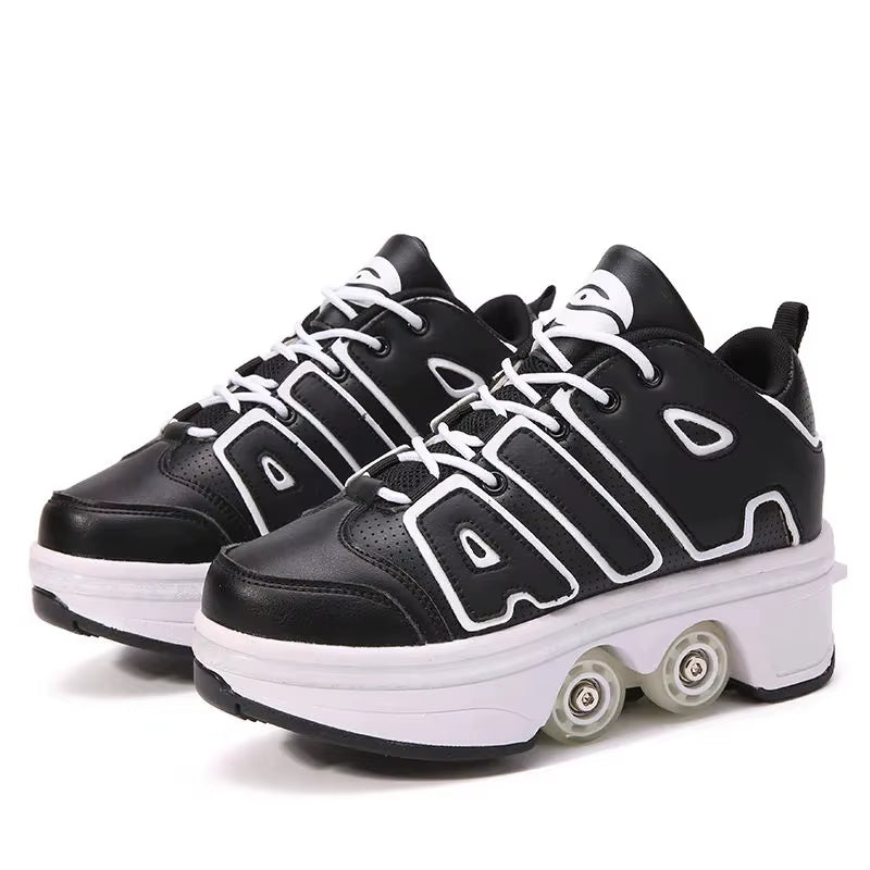 Kids Deformation Roller Skates Shoes 4 Wheels Parkour Sport Roller Shoes Children Girls Boys Roller Skates Unisex Adult Sneakers