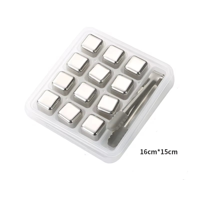 Gold and Siver Metal Cooling Rocks Reusable Ice Cubes Whiskey Steel Ice Cubes 304 Stainless Steel and with Storage Box for Vodka