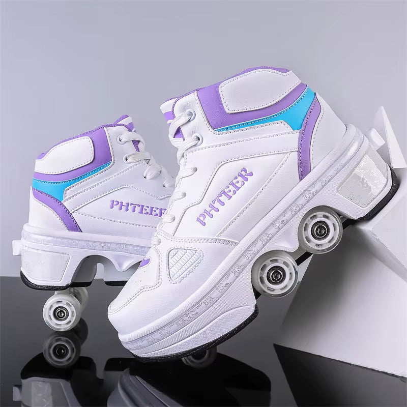 Kids Deformation Roller Skates Shoes 4 Wheels Parkour Sport Roller Shoes Children Girls Boys Roller Skates Unisex Adult Sneakers