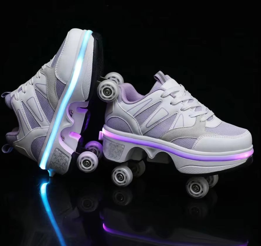 Kids Deformation Roller Skates Shoes 4 Wheels Parkour Sport Roller Shoes Children Girls Boys Roller Skates Unisex Adult Sneakers