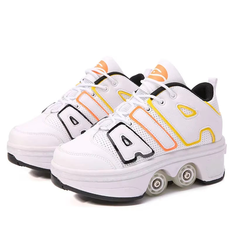 Kids Deformation Roller Skates Shoes 4 Wheels Parkour Sport Roller Shoes Children Girls Boys Roller Skates Unisex Adult Sneakers