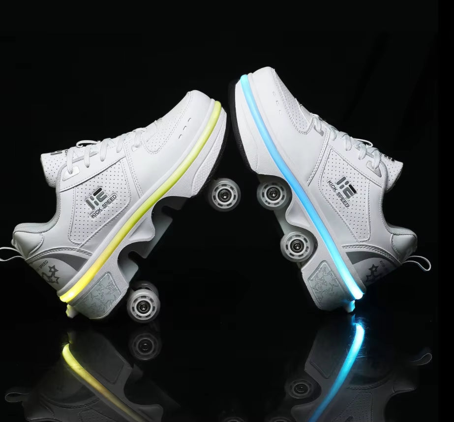 Kids Deformation Roller Skates Shoes 4 Wheels Parkour Sport Roller Shoes Children Girls Boys Roller Skates Unisex Adult Sneakers
