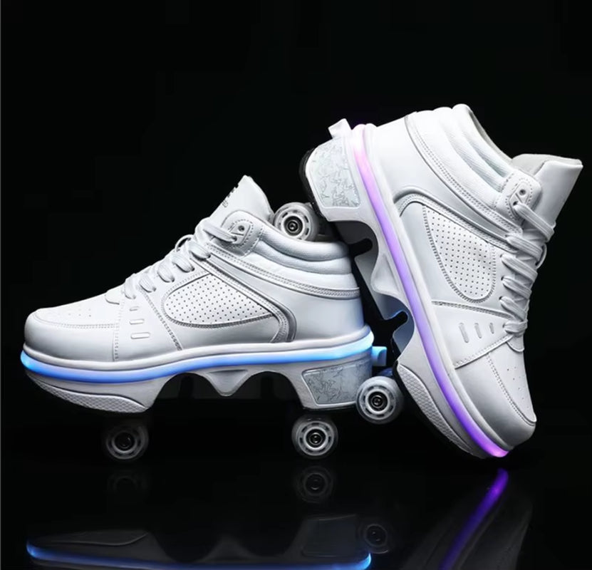 Kids Deformation Roller Skates Shoes 4 Wheels Parkour Sport Roller Shoes Children Girls Boys Roller Skates Unisex Adult Sneakers