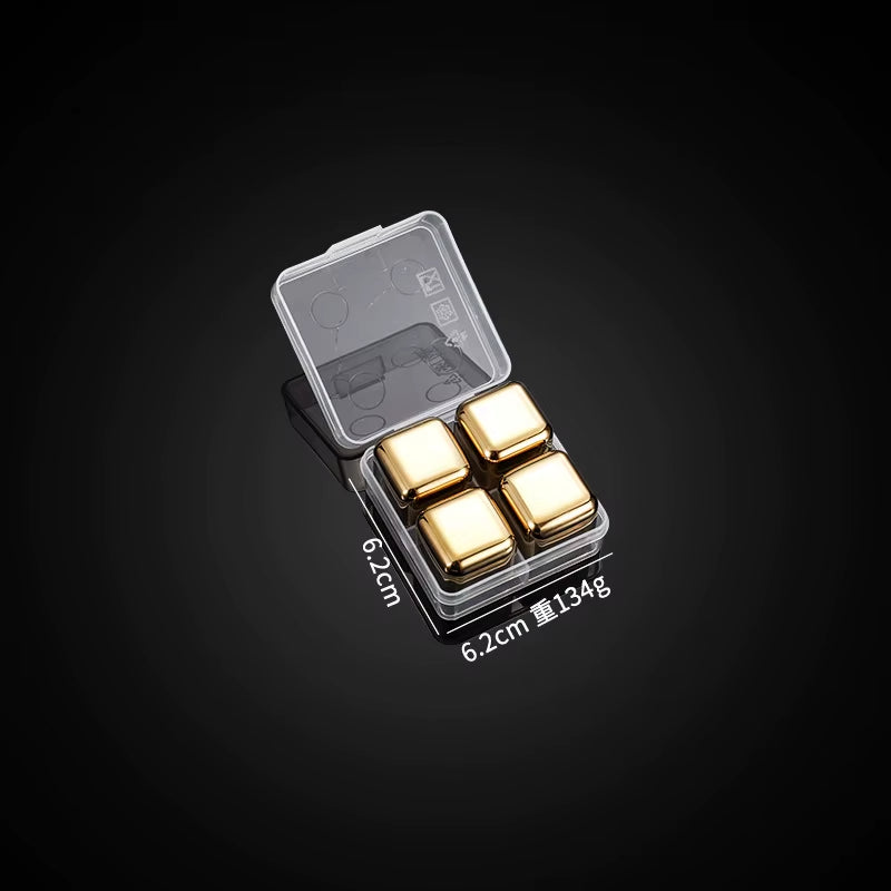 Gold and Siver Metal Cooling Rocks Reusable Ice Cubes Whiskey Steel Ice Cubes 304 Stainless Steel and with Storage Box for Vodka