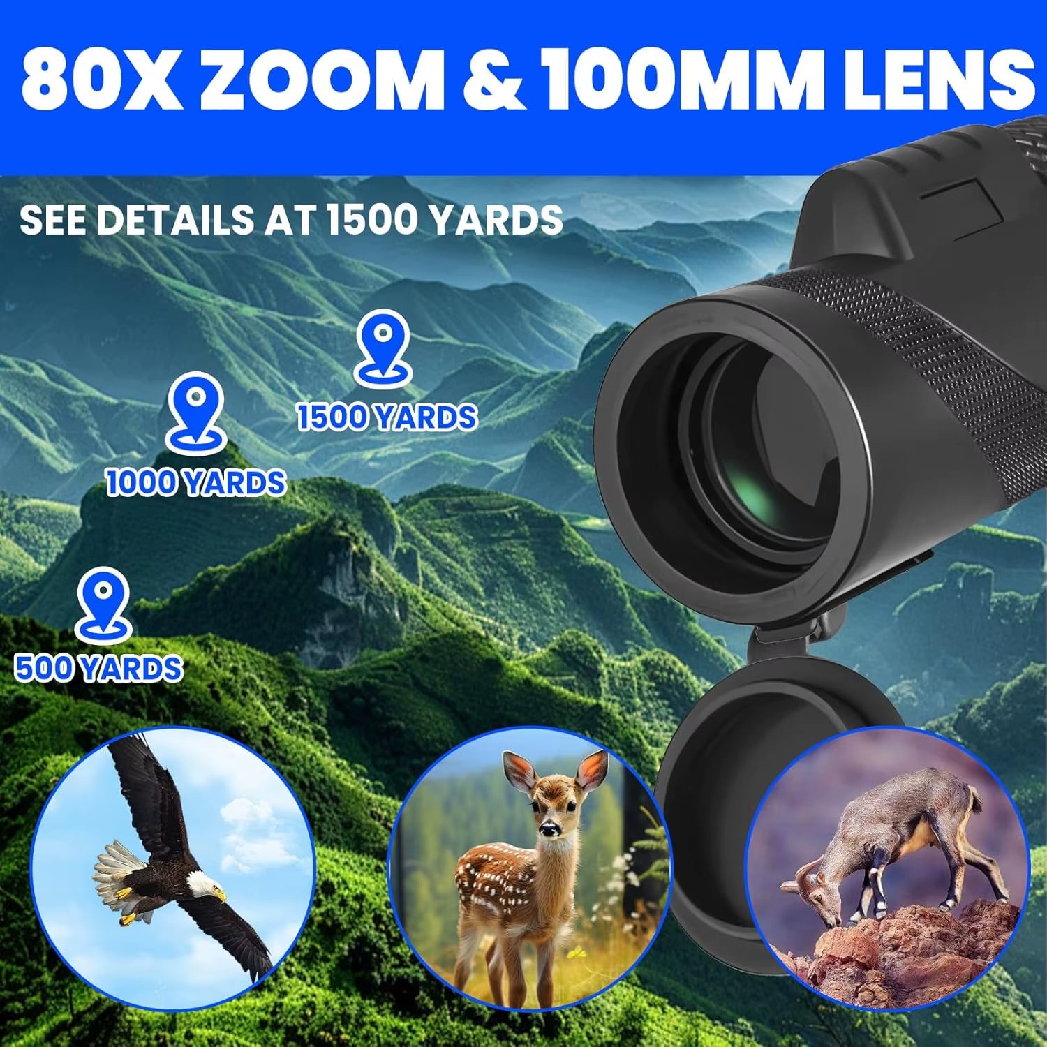 Monocular 80X100 Portable Zoom HD Telescope Long Distance Mini Powerful Telescope for Hunting Sports Outdoor Camping Travel