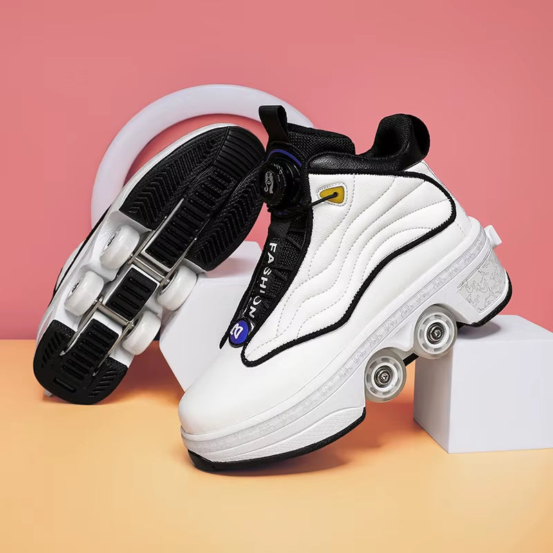 Kids Deformation Roller Skates Shoes 4 Wheels Parkour Sport Roller Shoes Children Girls Boys Roller Skates Unisex Adult Sneakers