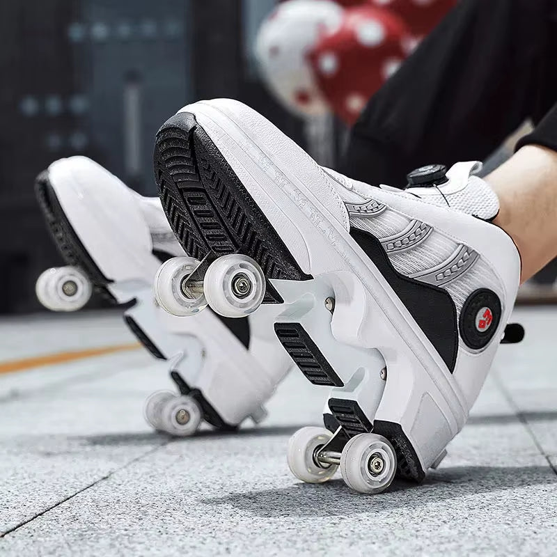 Kids Deformation Roller Skates Shoes 4 Wheels Parkour Sport Roller Shoes Children Girls Boys Roller Skates Unisex Adult Sneakers