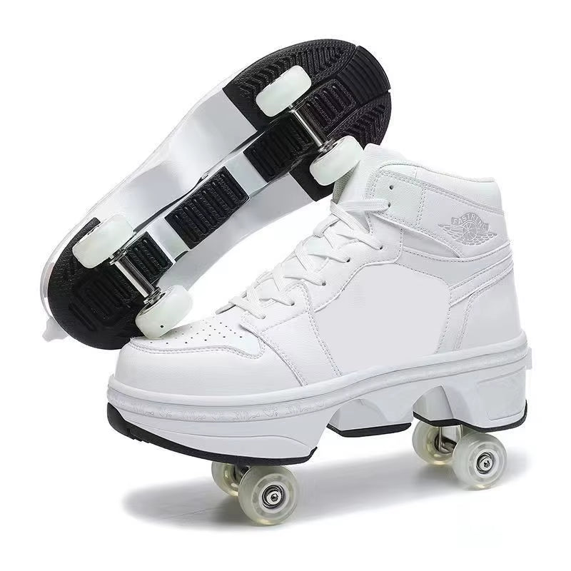 Kids Deformation Roller Skates Shoes 4 Wheels Parkour Sport Roller Shoes Children Girls Boys Roller Skates Unisex Adult Sneakers