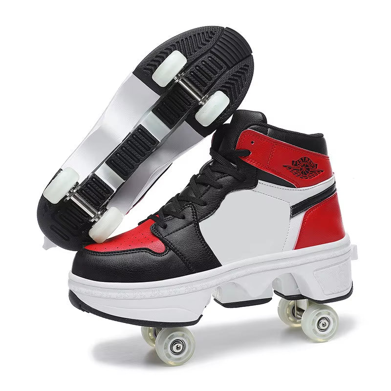 Kids Deformation Roller Skates Shoes 4 Wheels Parkour Sport Roller Shoes Children Girls Boys Roller Skates Unisex Adult Sneakers