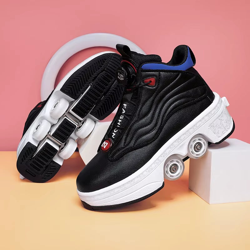 Kids Deformation Roller Skates Shoes 4 Wheels Parkour Sport Roller Shoes Children Girls Boys Roller Skates Unisex Adult Sneakers