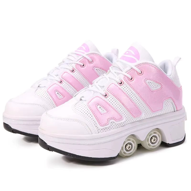 Kids Deformation Roller Skates Shoes 4 Wheels Parkour Sport Roller Shoes Children Girls Boys Roller Skates Unisex Adult Sneakers