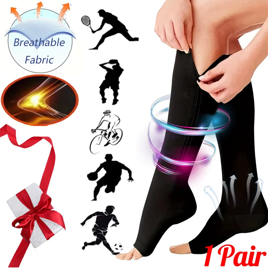 20-30Mmhg Compression Socks, Knee High Support Stockings for Women Men, Wide Calf Circulation Socks for Nurse Running Travel