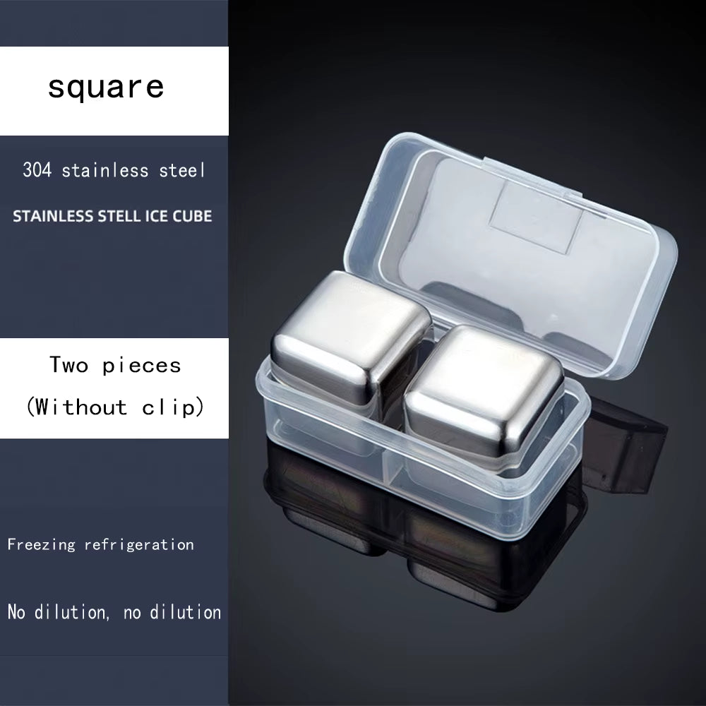 Gold and Siver Metal Cooling Rocks Reusable Ice Cubes Whiskey Steel Ice Cubes 304 Stainless Steel and with Storage Box for Vodka