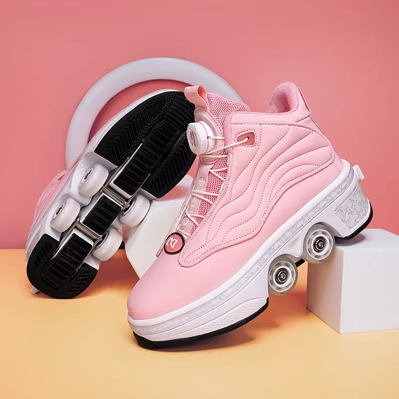 Kids Deformation Roller Skates Shoes 4 Wheels Parkour Sport Roller Shoes Children Girls Boys Roller Skates Unisex Adult Sneakers