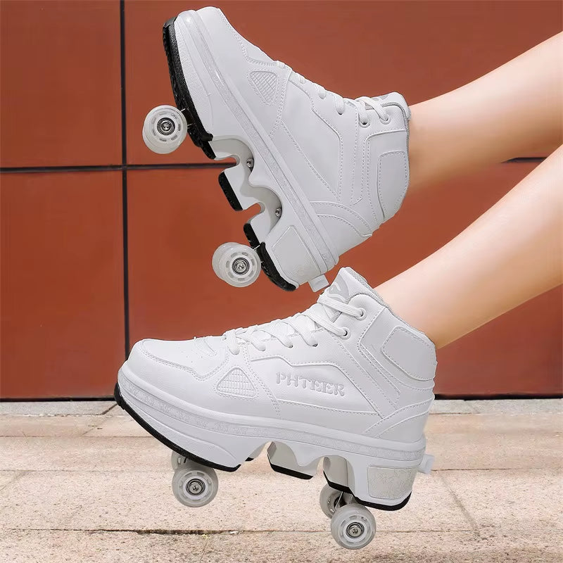 Kids Deformation Roller Skates Shoes 4 Wheels Parkour Sport Roller Shoes Children Girls Boys Roller Skates Unisex Adult Sneakers