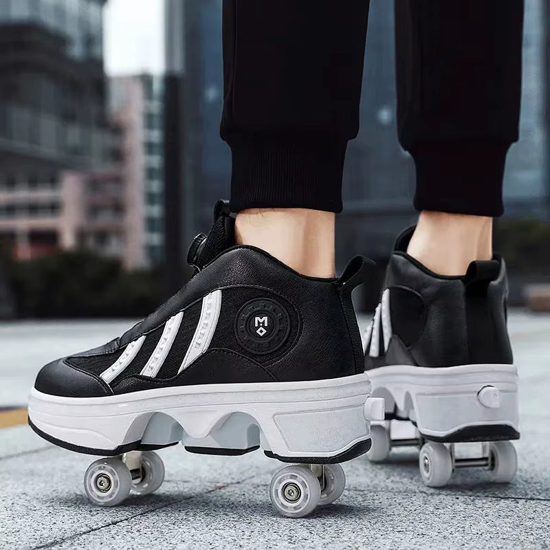 Kids Deformation Roller Skates Shoes 4 Wheels Parkour Sport Roller Shoes Children Girls Boys Roller Skates Unisex Adult Sneakers